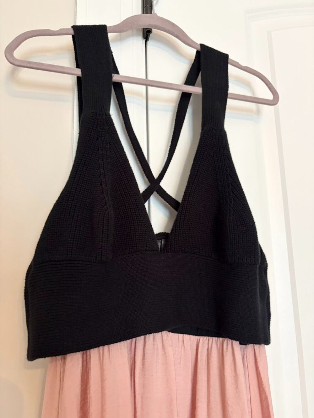 by Anthropologie Knit Bodice Crinkle Maxi Dress | Size XS | Black & Blush Pink - Picture 5 of 8